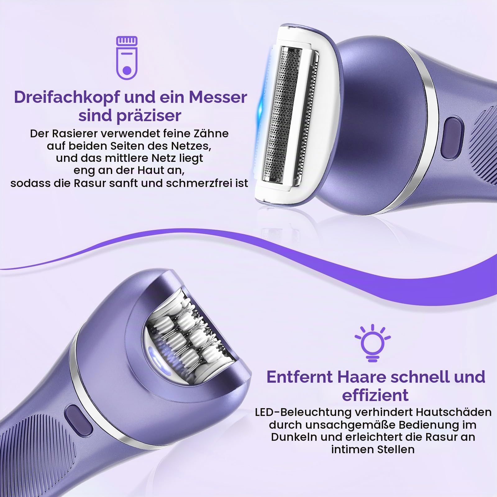 7-in-1 Epilierer Set für Damen, Kabelloser Nass- und Trockenepilierer mit LED-Licht, Gesichts- und Körperepilierer, IPX7 Wasserdicht, 90 Min Laufzeit