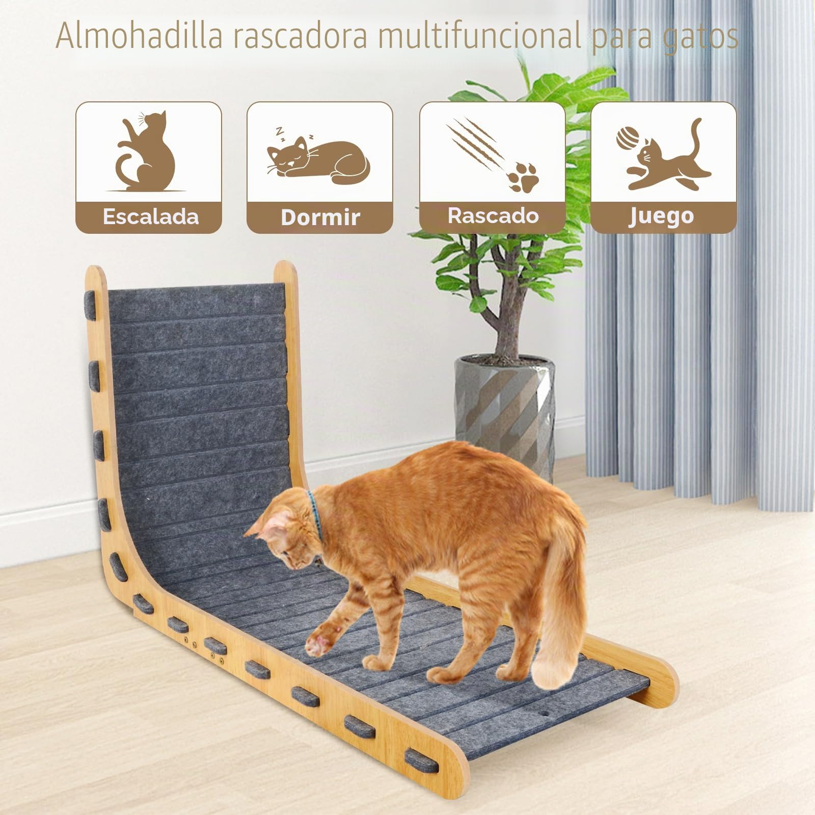 Rascador para Gatos, 60 cm en Forme de L Vertical Rascador Gato de Interior, Durable Fieltro Rascadores Gatos con Pelota de Juguete, Rascadores para Gato Madera Protector Sofa Muebles Arañazo