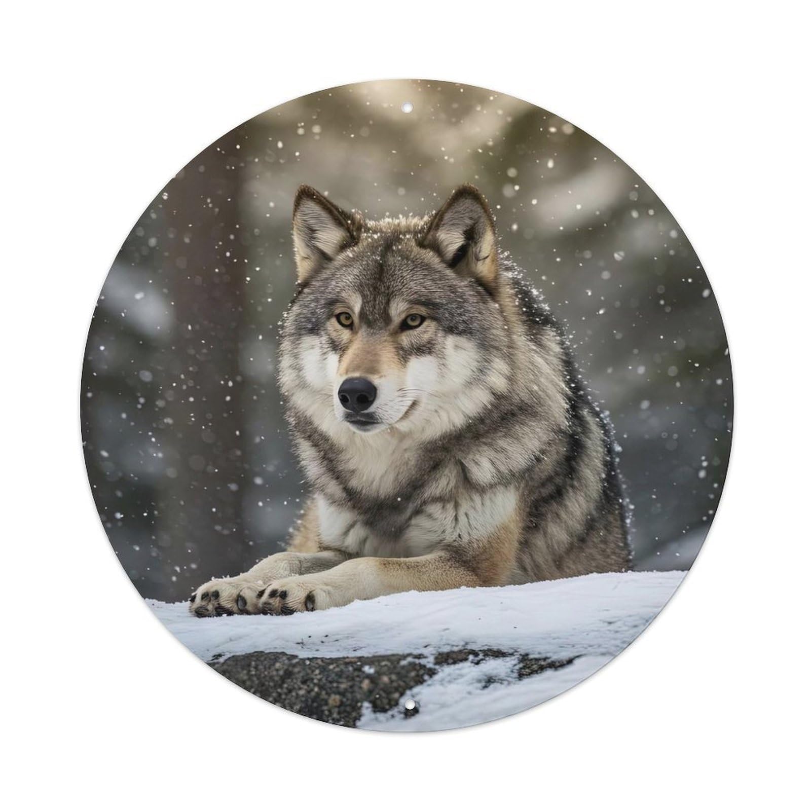 Cwbufd Vintage Style Animal Arctic Wolf In Winter Wilderness Snowfall Effect Vintage Metal Tin Sign Plaque Wall Decor For Cafe, Club Bar, Office, Garden Metal Poster 8X8inch