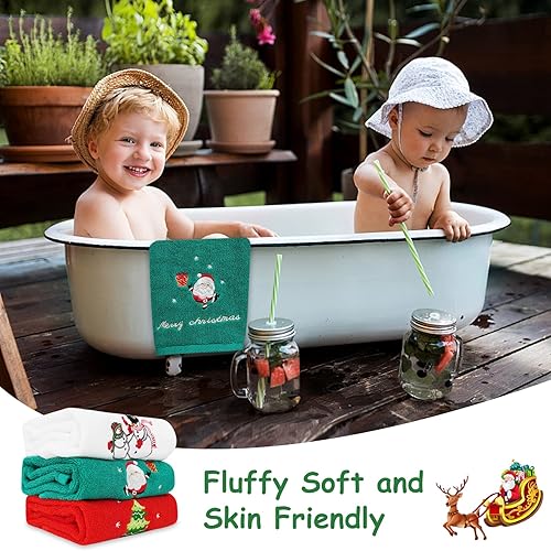 Vista 3 de FreeCon Paquete de 3 toallas de mano de Navidad, 100% algodón, para cocina, toalla de baño suave y bordada para baño, súper absorbente, bonito juego