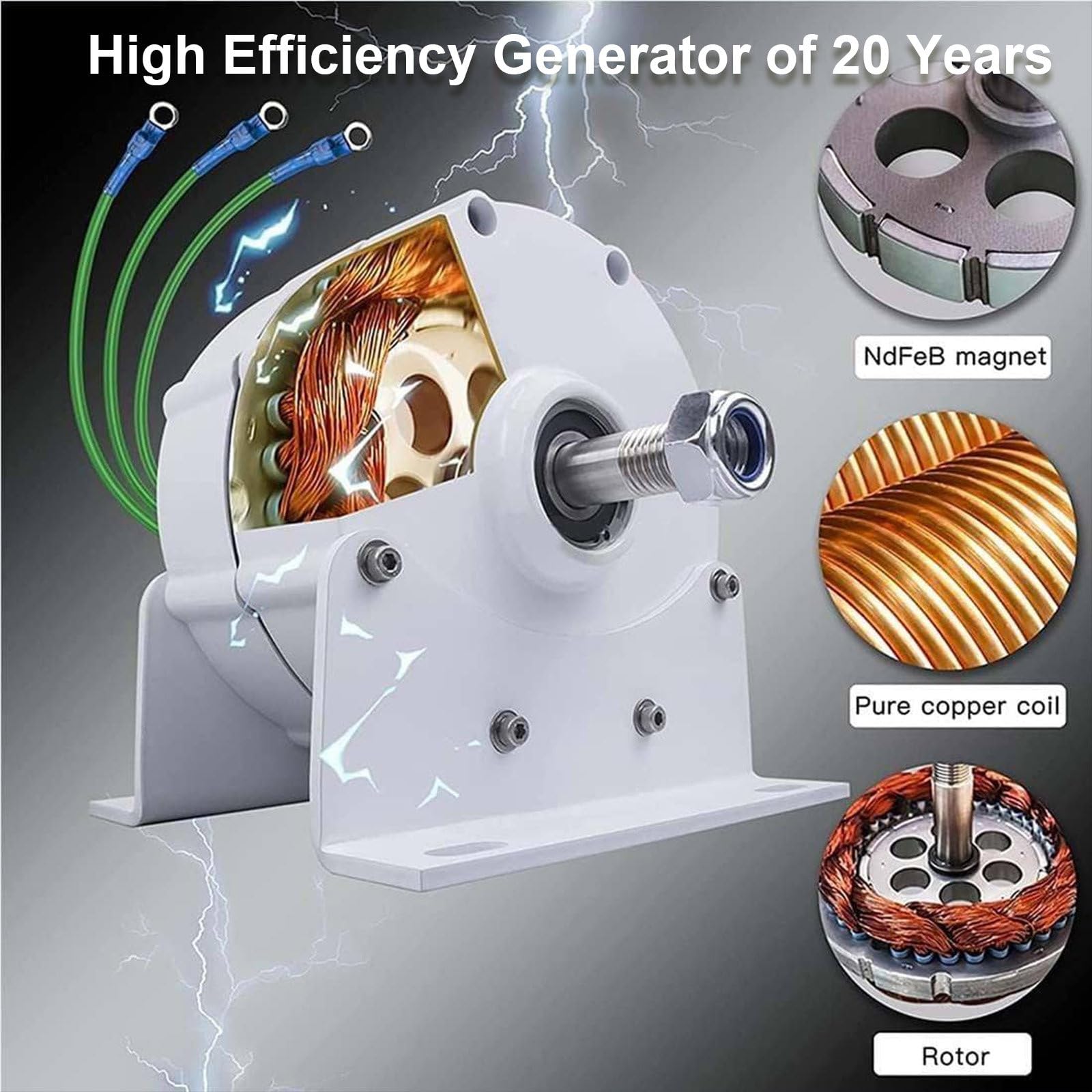 Generatori con Alternatore Ca a Basso Numero di Giri da 12000 W con Base per Turbine Eoliche, Generatore Trifase a Basso Numero di Giri Senza Riduttore 12v (con Base) 48V