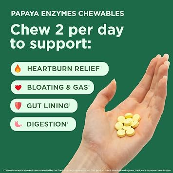 Yuve Naturals Chewable Papaya Enzymes - Sugar-Free Plant-Based Digestive Enzyme Complex for Gas, Bloating & Post-Meal Comfort - Vegan, Non-GMO, Gluten-Free - 90ct