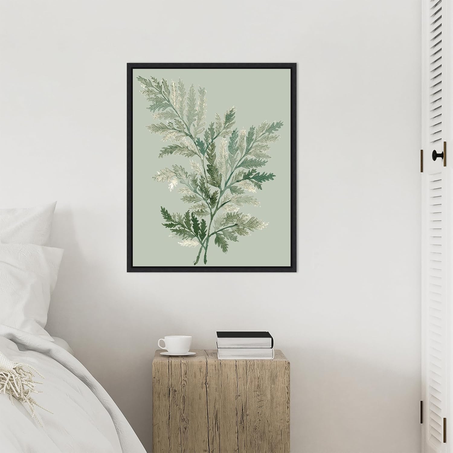 Amanti Art Framed Canvas Wall Art 28x23 Tonal Green Ferns I by Elizabeth Medley, Framed Wall Art Canvas, Nature Artwork, Modern Decor, Medium Poster Painting for Living Room, Bedroom, Bathroom,