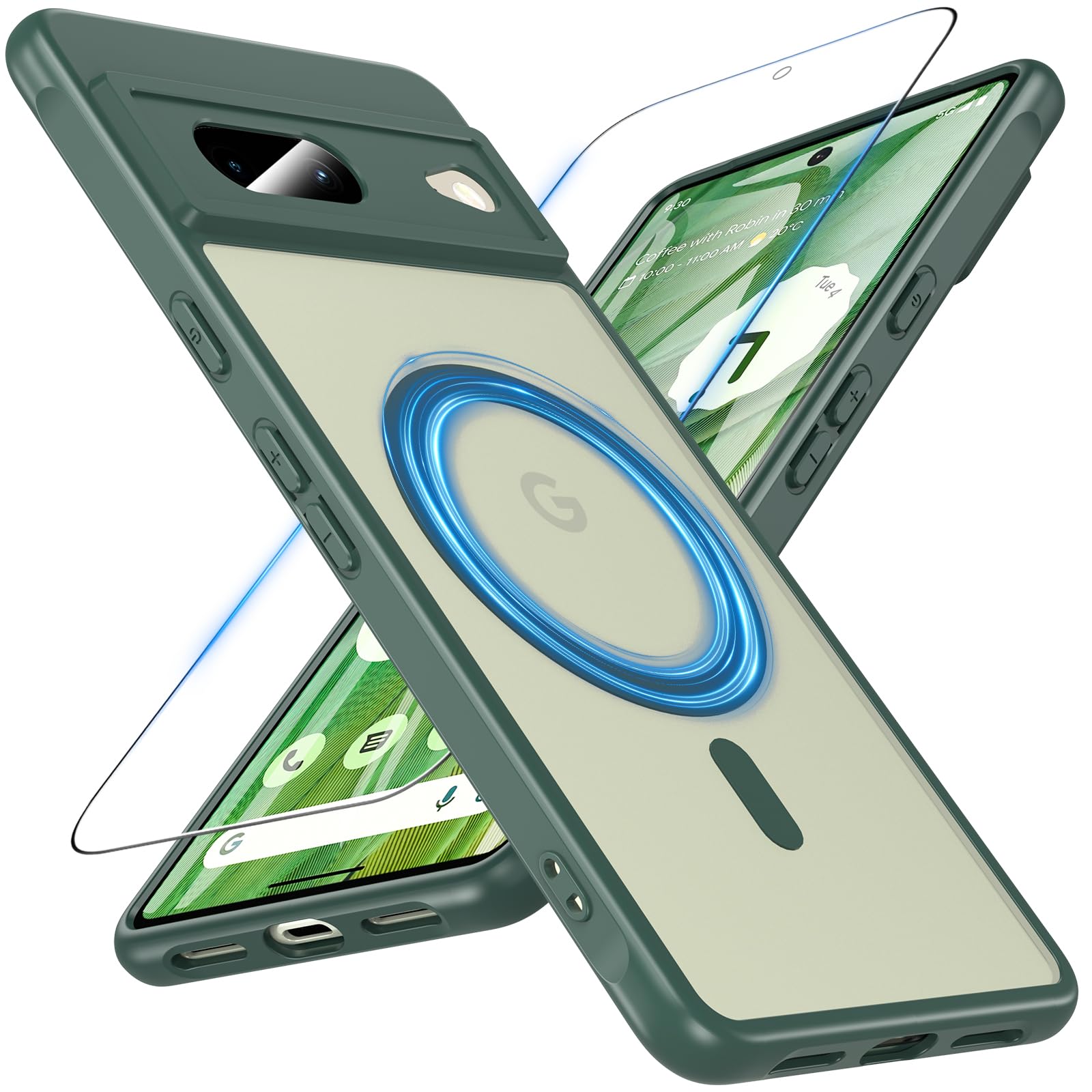 Coque Google Pixel 7 magnétique antichoc verte avec protège-écran - 8