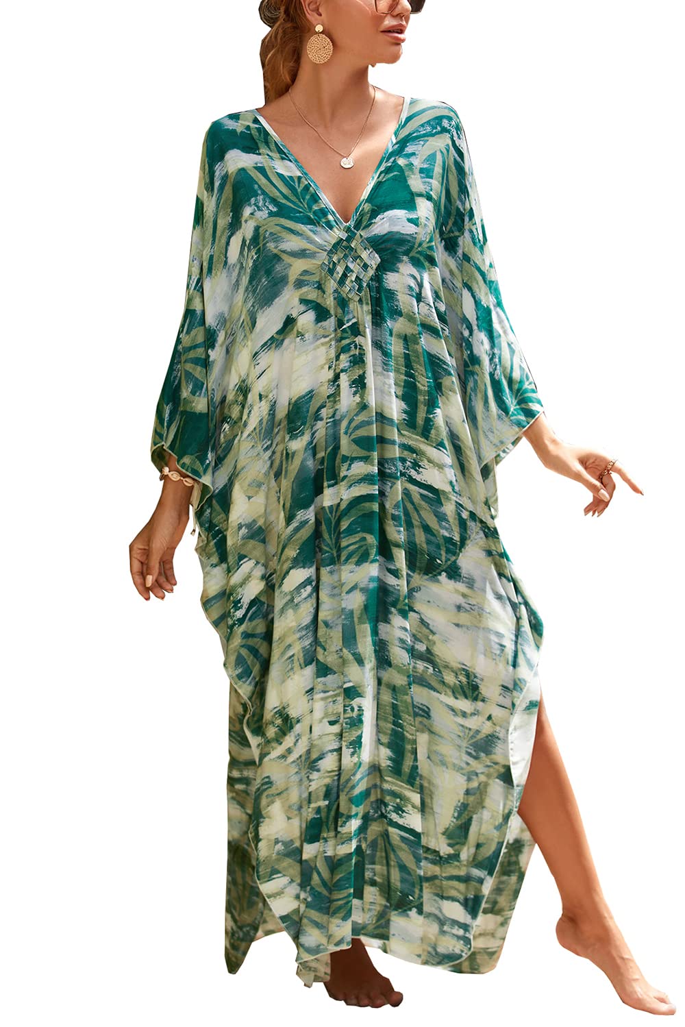 Abito Estivo da Donna Lungo Caftano Maxi Bohemien Copricostume da Spiaggia Bikini Robe Loungewear Taglia Unica