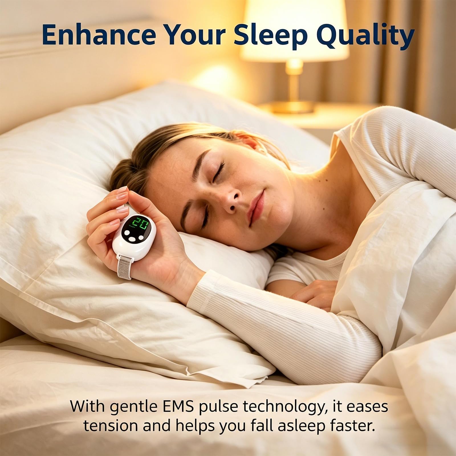 EMS Dispositif d'aide au sommeil avec sangle réglable 2 modes 20 vitesses Affichage LED Type C Charge rapide Aide naturelle au sommeil pour une meilleure qualité de sommeil
