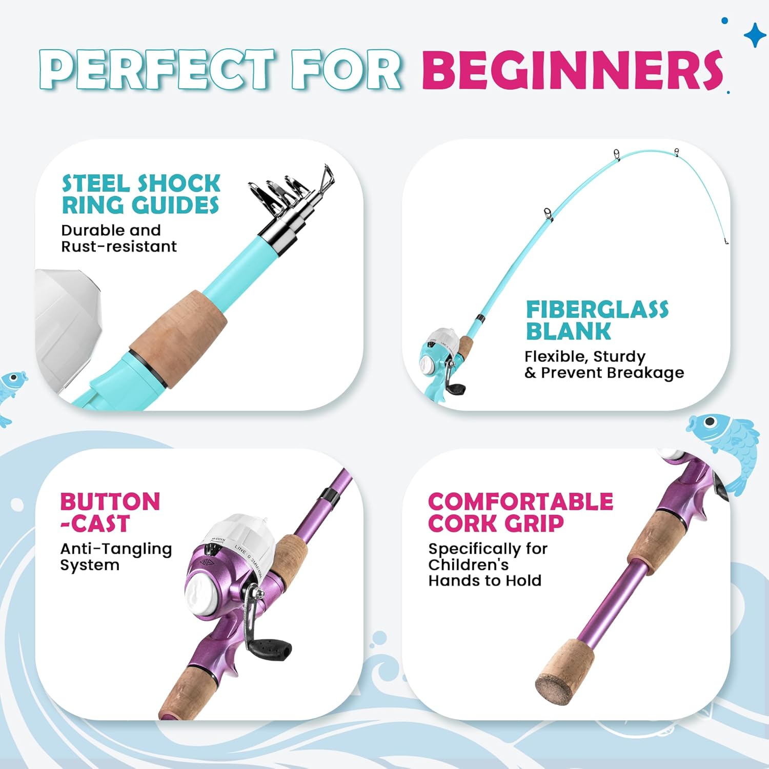 WIDDEN Kids Fishing Pole, Portable Telescopic Kids Fishing Poles for Boys and Girls, Fishing Rod and Reel Combo Kit with Tackle Box Bag Net, Best Fishing Pole for Toddler Youth and Beginners