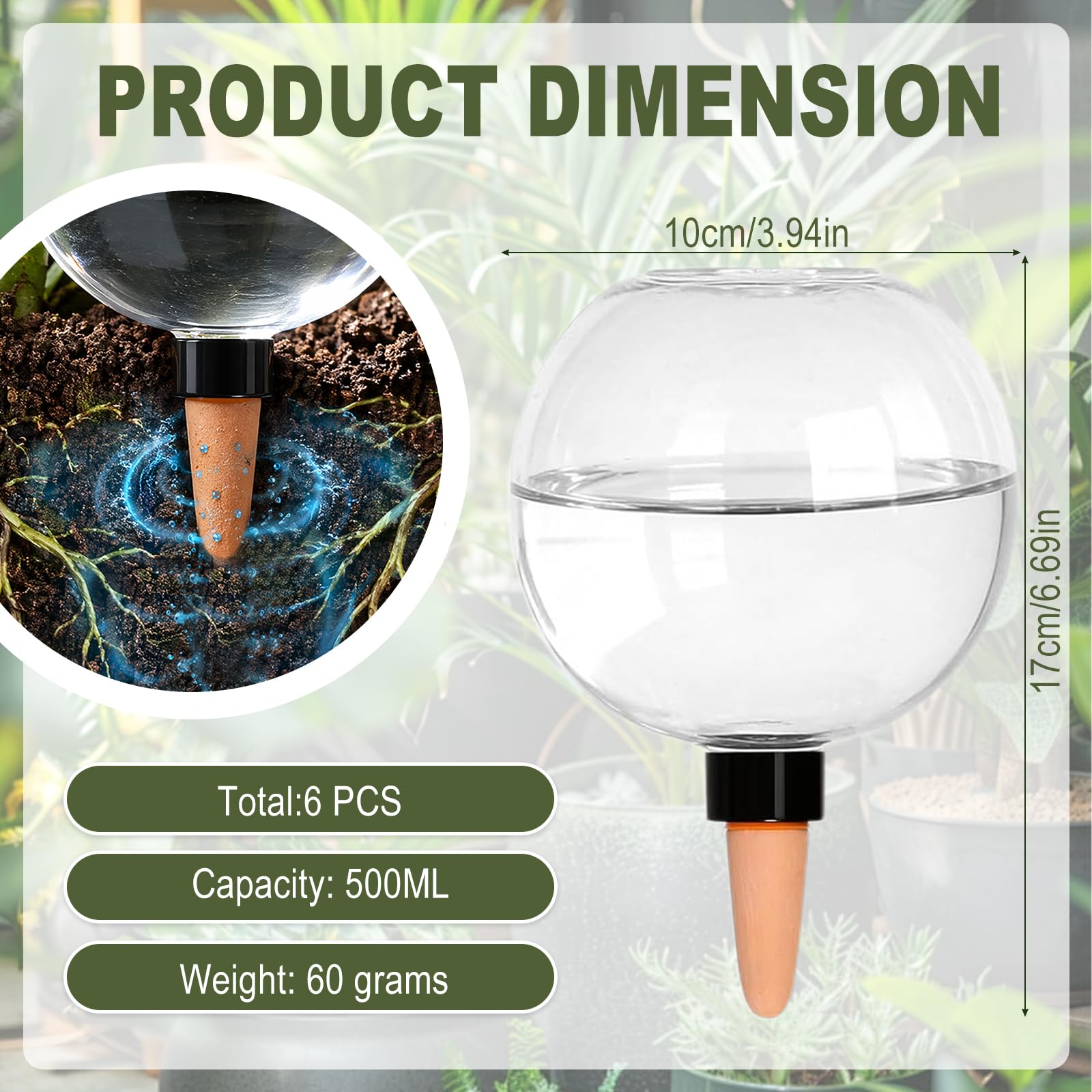 Sfere di irrigazione per piante, 6 pezzi, irrigazione automatica delle piante, 500 ml, sfera di irrigazione automatica, per l'irrigazione automatica di stanze, balconi, piante da giardino