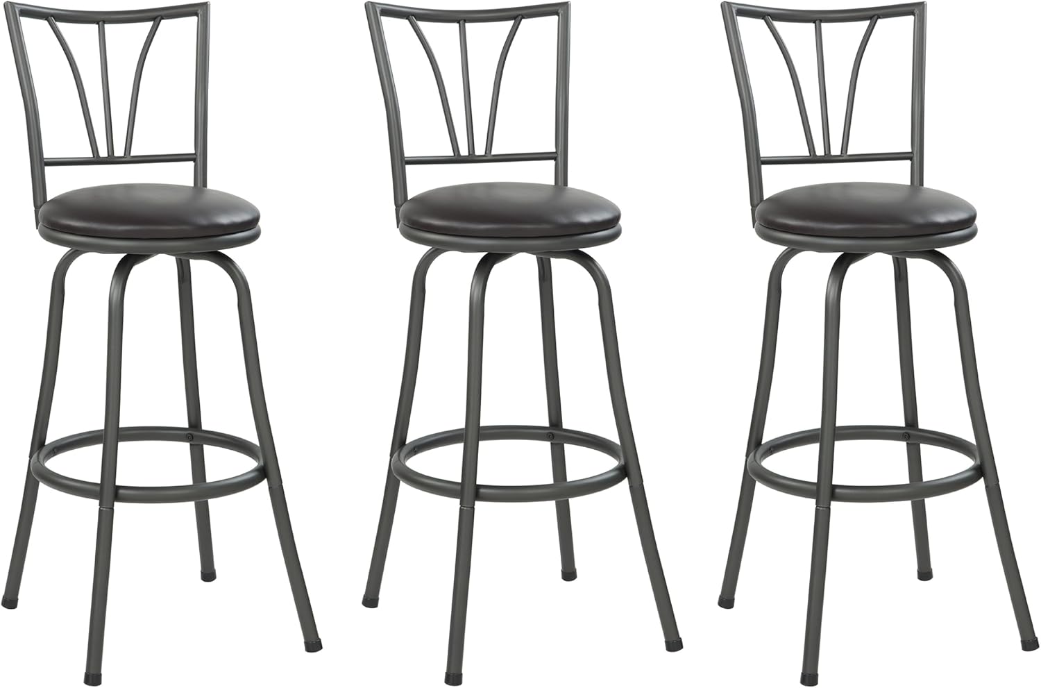 Set of 3 Indoor Adjustable Indoor Adjustable 24" or 29" Seating, Foam-Padded Comfort, Durable Metal 360° Swivel Barstool (Black) Ideal for Dining