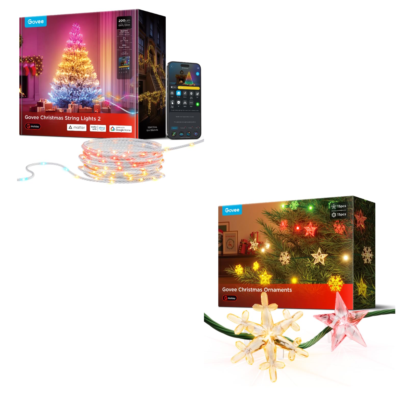 Govee Weihnachtsbeleuchtung Set, 20m Weihnachtslichterkette mit 30pcs Weihnachtsdeko