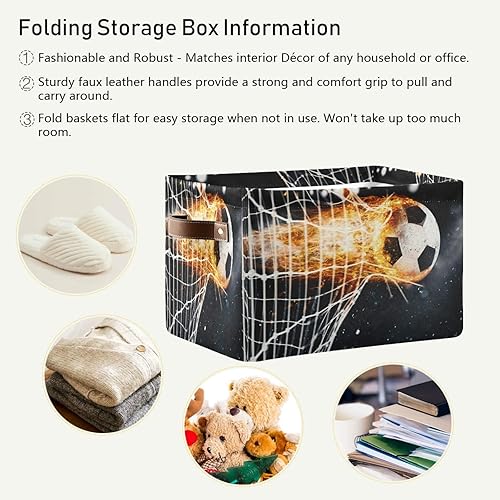 Miniatura 6 de AUUXVA Ombra Cesta de almacenamiento de fútbol bola de fuego Deporte Caja de almacenamiento de lona duradera plegable cesta de juguete organizador