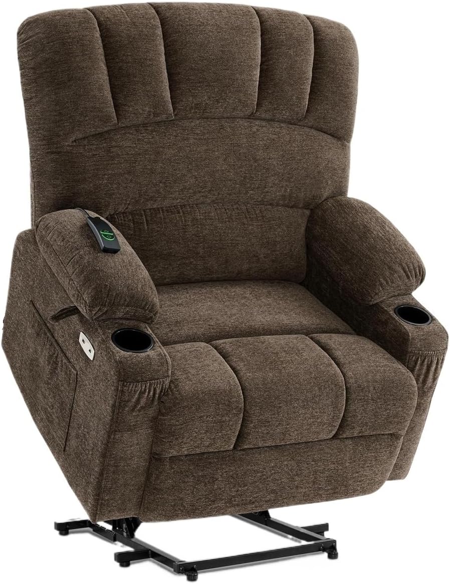 Extra Wide Power Lift Chair for Big and Tall Seat Shell Backrest Recline Motor Heat Massage Fabric Recliner USB Cup Holder