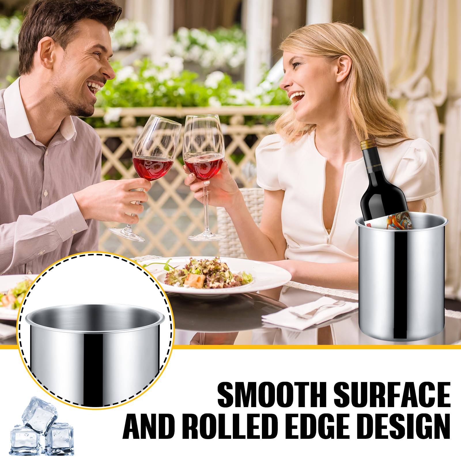 Domensi Cubeta enfriadora de vino de acero inoxidable de 2,5 L, para botellas de vino, mantiene el frío durante horas, enfriador de botellas de vino, aislado, para champán, cerveza, hielo, 6 unidades