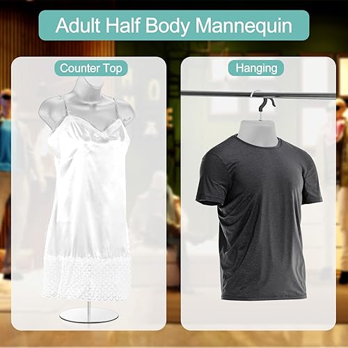 Miniatura 4 de Sintuff Paquete de 2 maniquíes masculinos y femeninos con forma de vestido con espalda hueca, camisa de maniquí de medio cuerpo para ropa, ropa