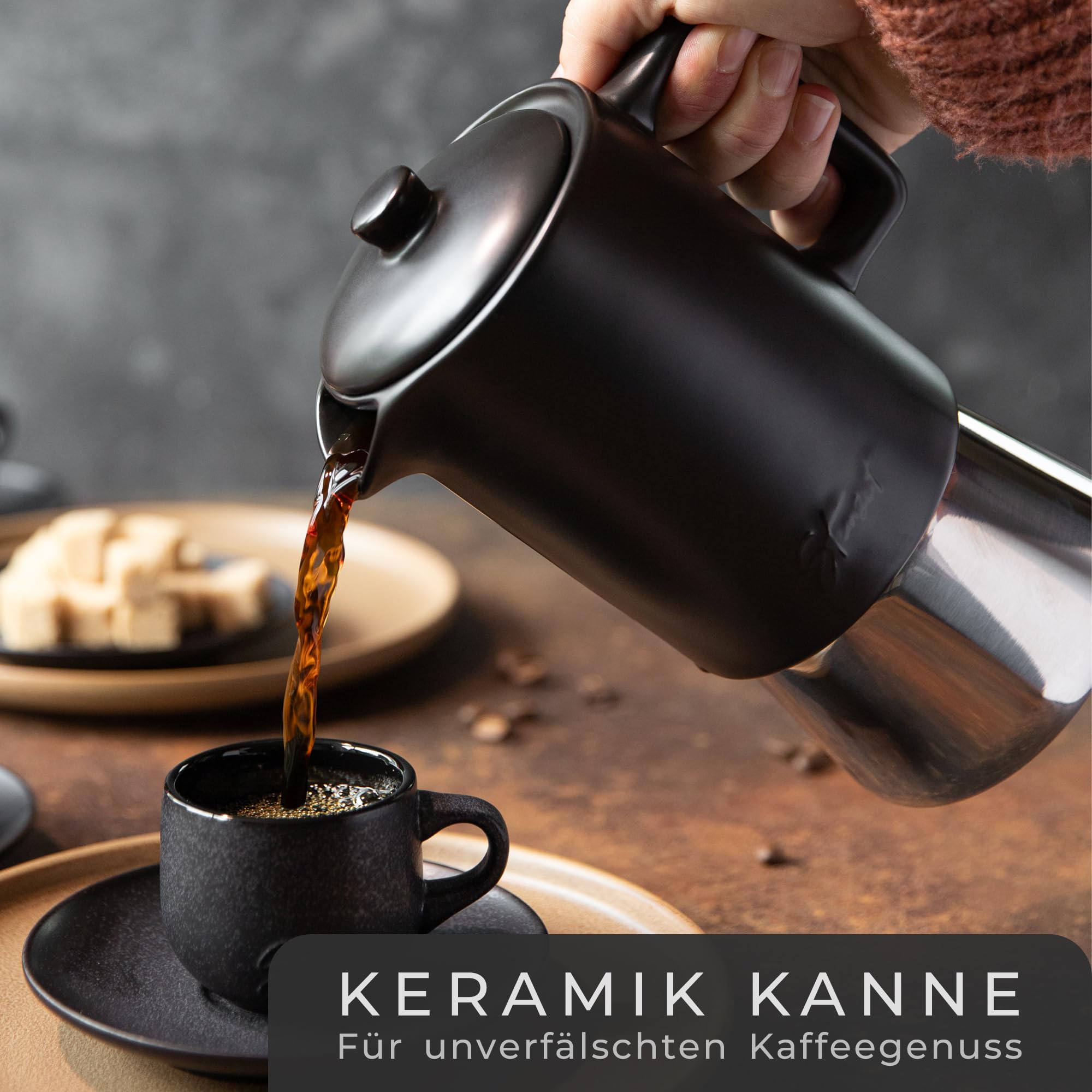 Steinzeit Design ceramiczny ekspres do espresso (300 ml) – Ekspres do espresso odpowiedni dla wszystkich typów kuchenek – Dzbanek do mokki z podstawą ze stali nierdzewnej i ceramicznym dzbankiem