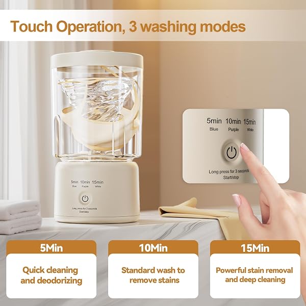 Portable Mini Washing Machine, Underwear Washing Machine Small Clothes Washer Makeup Brush Cleaner Machine Underwear Washer for Home, Hotel, RV, Travel & Camping(Khaki) - 5