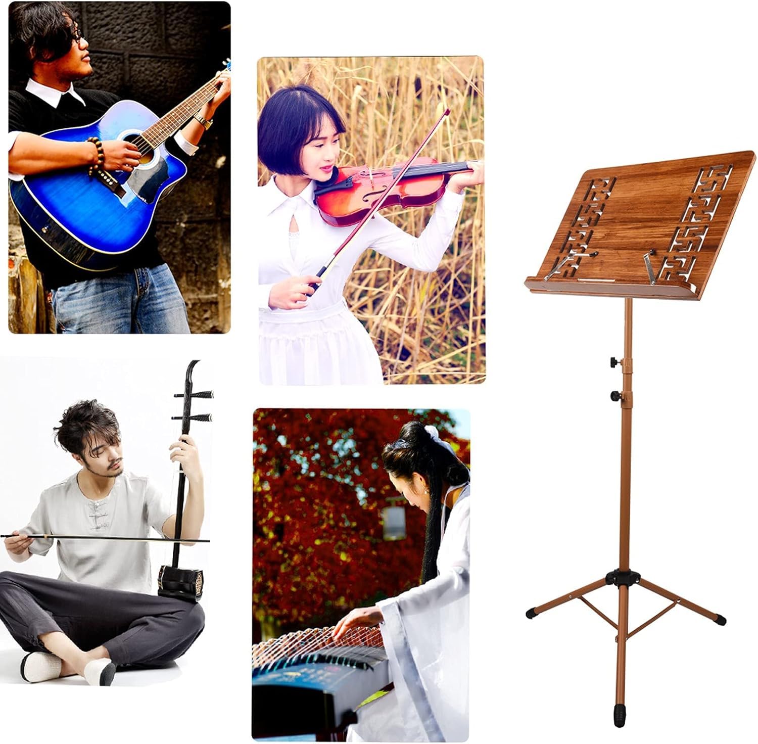Notenständer holz, Notenständer klappbar stabil, Tragbarer Podiumständer, höhenverstellbar 39,4 Zoll - 51,2 Zoll, Notenständer für Gitarre, Geige, Ukulele spielen und lesen (F(80-180CM))