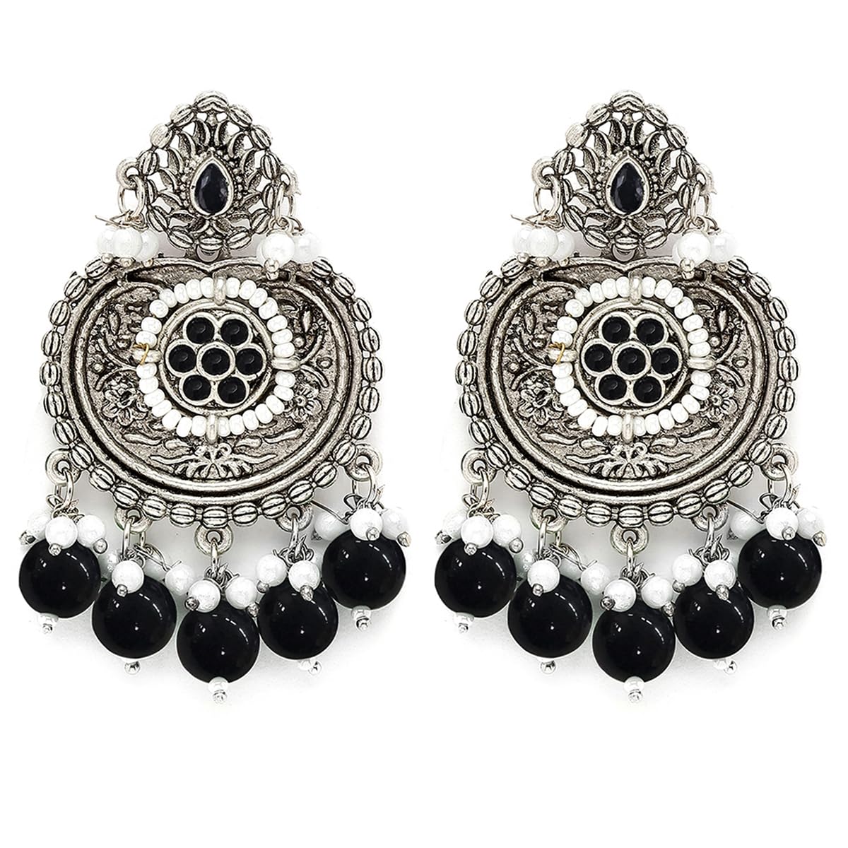 Karatcart Oxidised Silver Black Beads Floral Drop Earrings for Women (B0CFXL9KLQ) Amazon Price History, Amazon Price Tracker