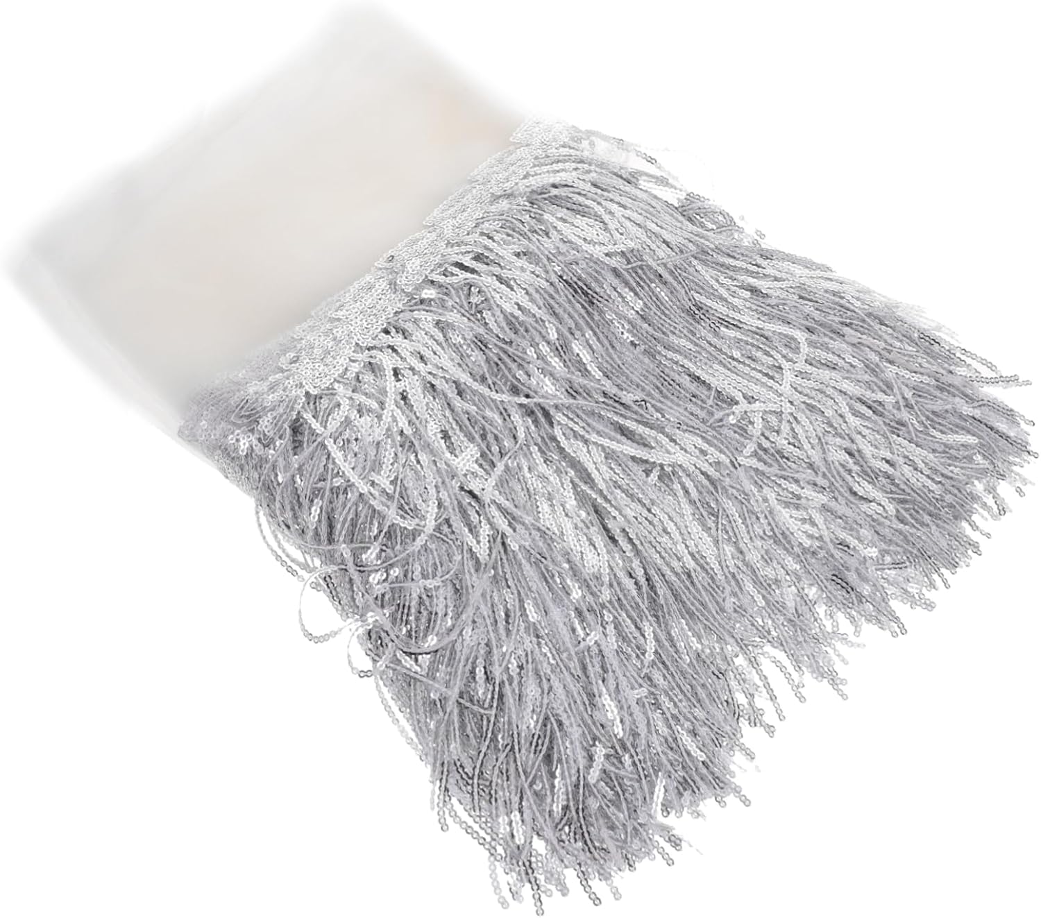 Silver Sequin Tassel Fringe Trim Cuttable Sewing Fabric for Clothing