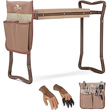 Garden Kneeler and Seat, Garden Folding Bench with Tool Pocket, Garden Gloves and Soft EVA Kneeling Pad