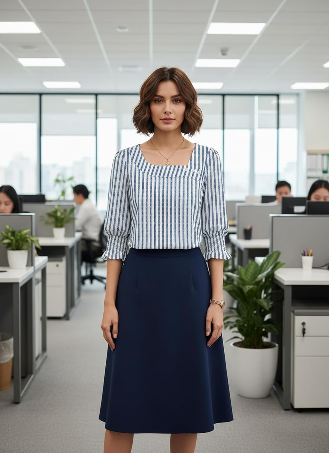 ETCYY NEW Womens Tops Dressy Casual Shirts 3/4 Length Sleeve Blouses for Women with Smocked Cuffs - Image 3