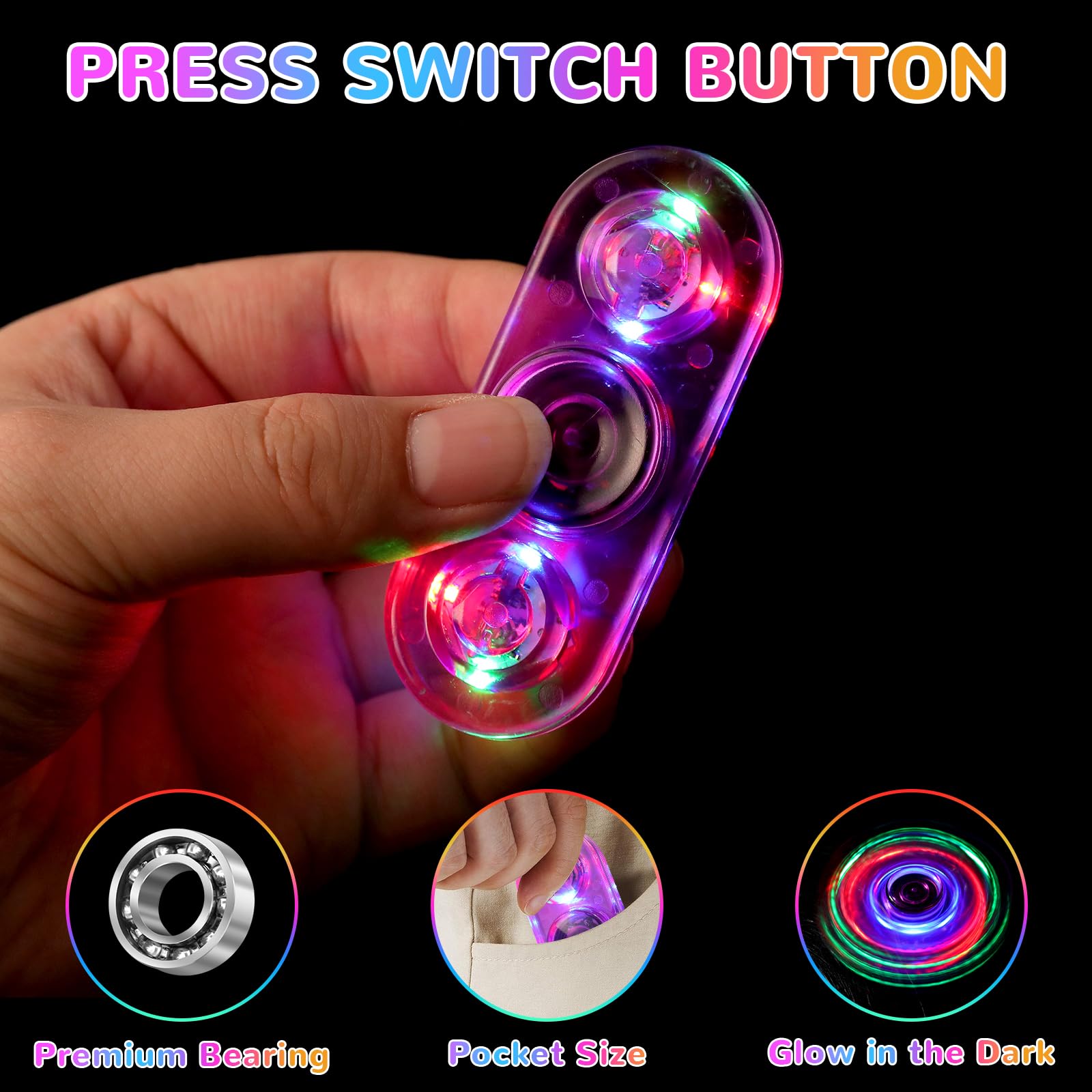SCIONE 2 Pack LED Fidget Spinner - Light Up Fidget Toy for Kids & Adults, Blue/Purple, small - Image 4