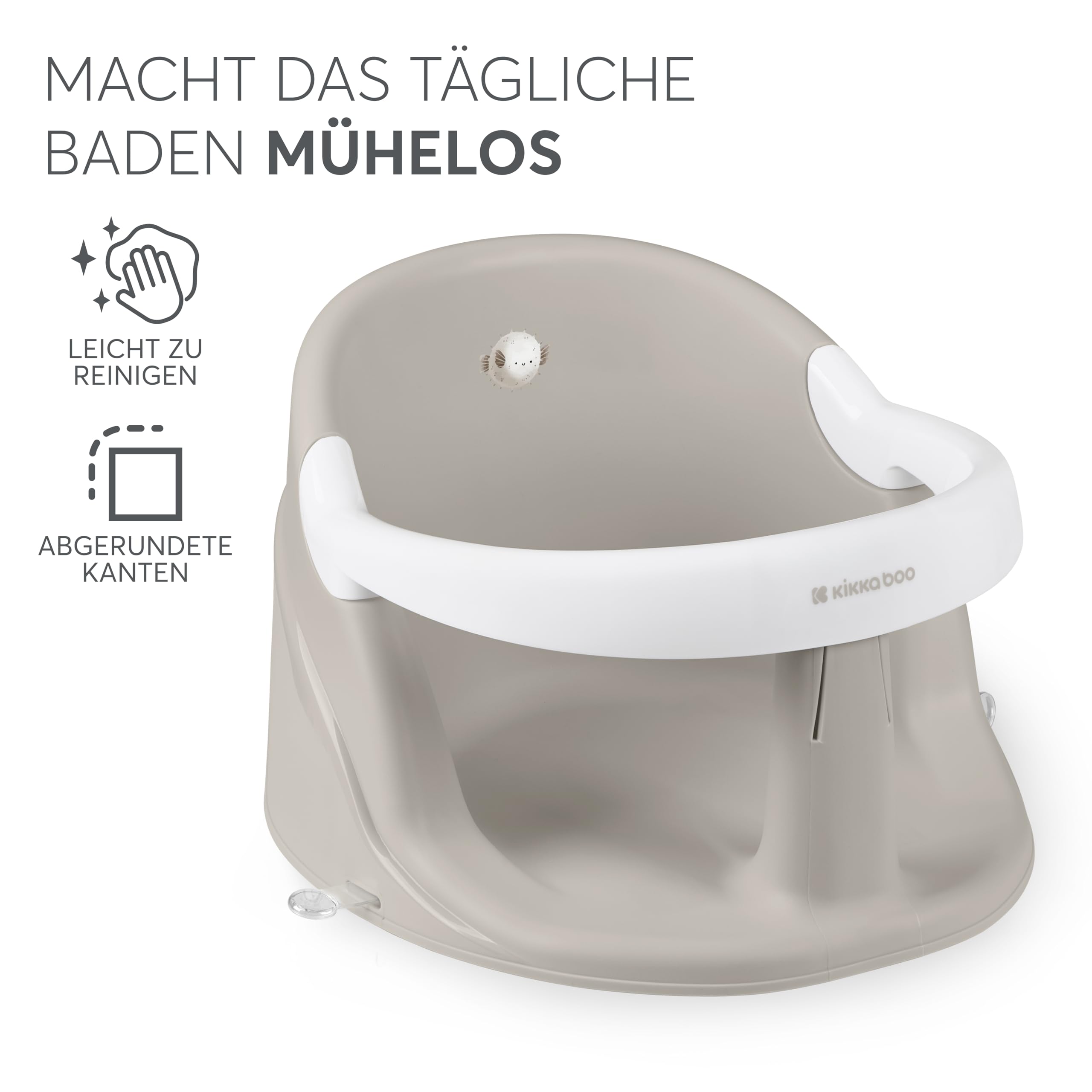 KikkaBoo OCEAN DEEP Baby Badesitz, für Babys ab 6+ Monaten, Ergonomische Badehilfe, Rutschfeste Saugnäpfe, Leicht zu Reinigen, Geeignet für Standardbadewannen, Sand