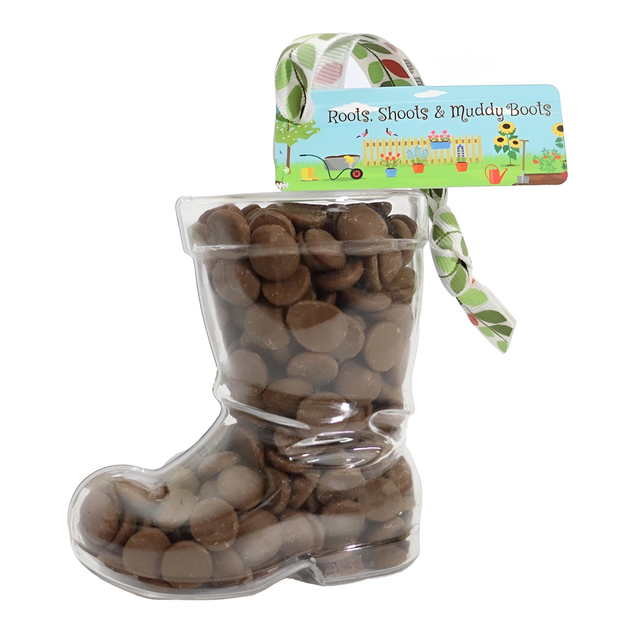 ButtonChocsChocolate Welly Boot - Roots, Shoots & Muddy Boots. Belgian Milk Chocolate Welly. A Garden Lover Gift.