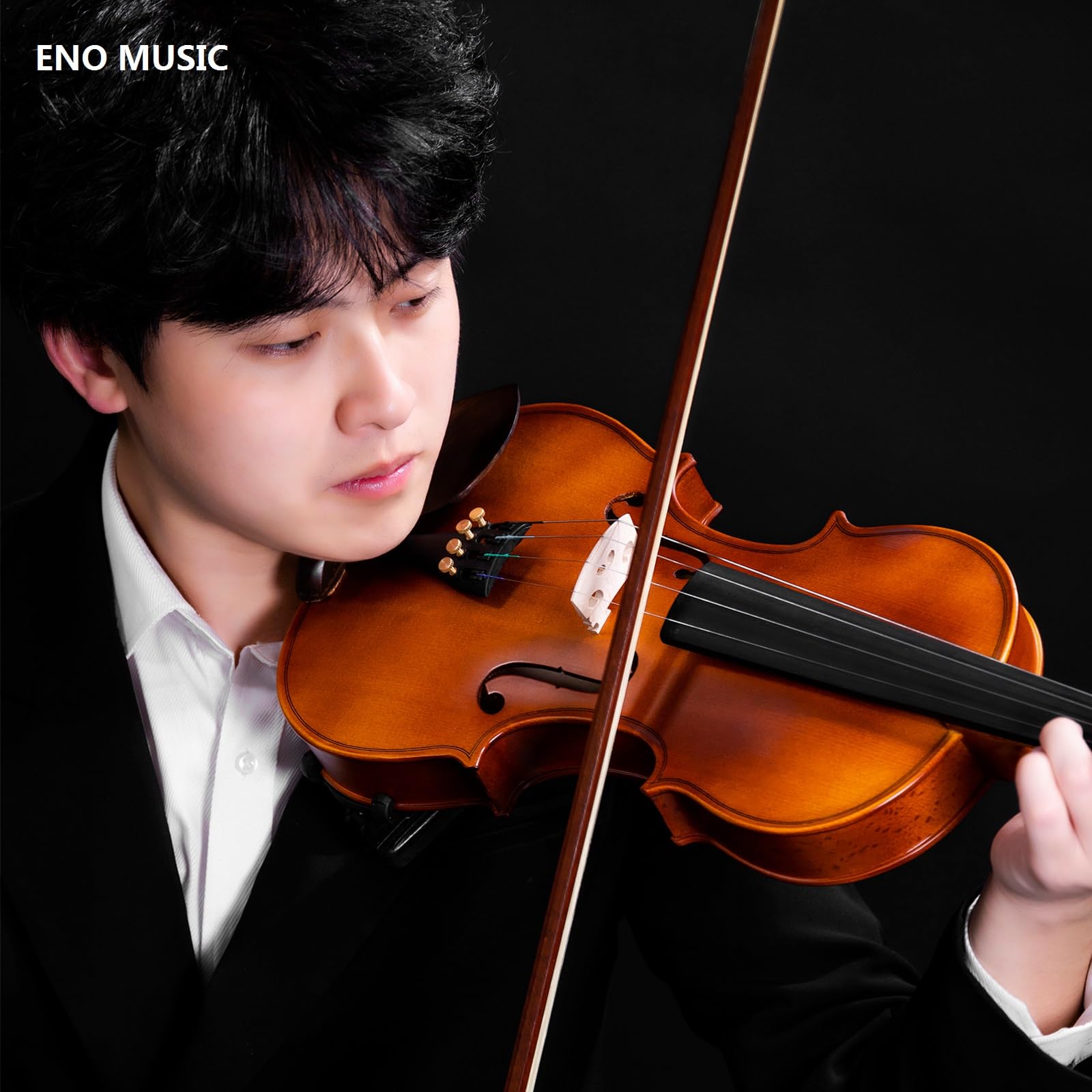 ENO MUSIC Kit de violín 4/4 de tamaño completo para principiantes y adultos con colofonia, arco y funda rígida, todos los accesorios de instrumentos musicales de cuerda incluidos