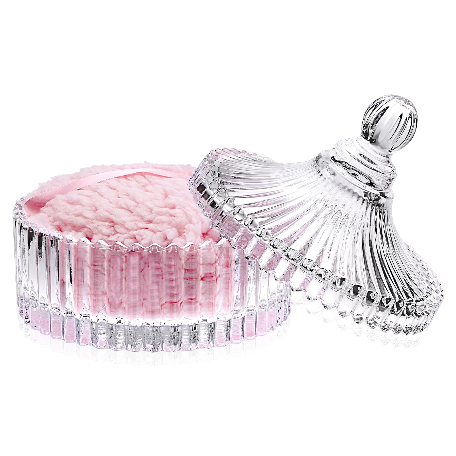 Körper Puderdose mit Quaste Babypuder Box Transparent Glas Dose mit Rosa Puderquaste Yurt-Form Behälter für Körperpuder, Loses Puder, Talkumpuder Damen Geschenk Durchmesser 14,5 cm, Kein Puder