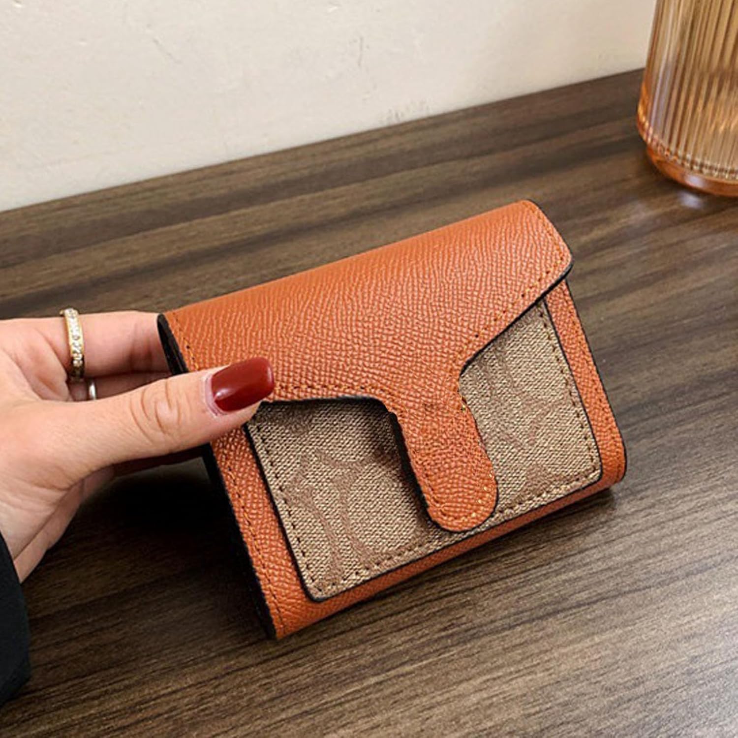 Women's Small Leather Wallet, PU Leather Short Wallet with Card Holder, Fashionable Mini Coin Purse, Slim Compact Design for Credit Cards Cash Coins, Unisex Wallet for Everyday Use (Brown) - Image 4