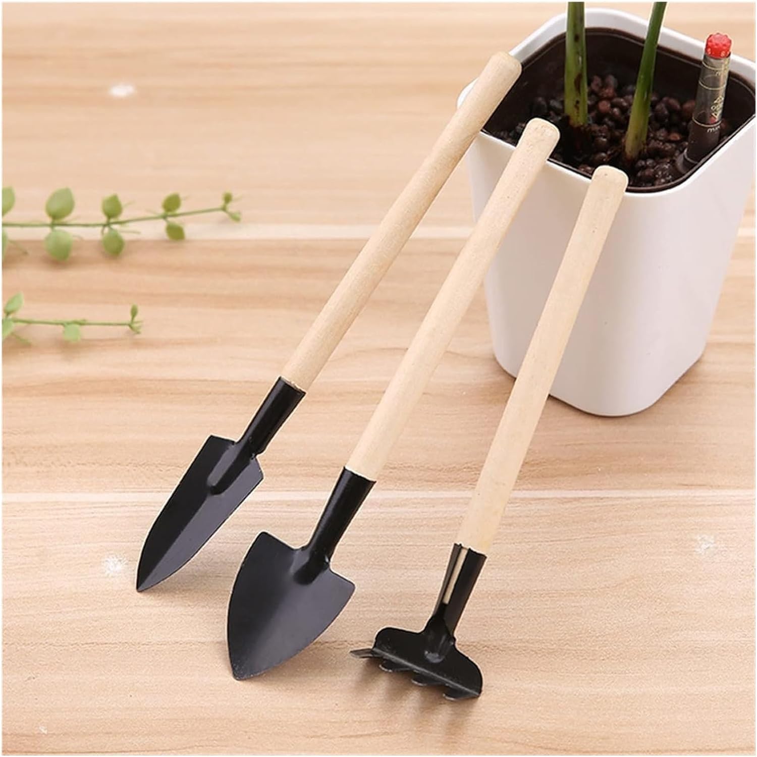 Set Regalo for Attrezzi da Giardino, Confezione da 3 Manici in Legno in Acciaio Inossidabile Bianco