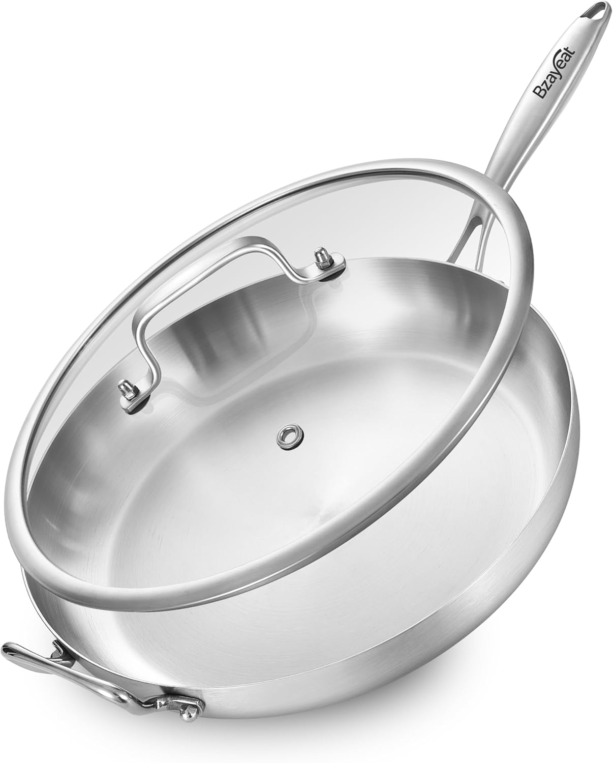 14-Inch Tri-Ply Stainless Steel Frying Pan with Lid & Detachable Handle - Induction Compatible Skillet, Oven & Dishwasher Safe, Ideal for Frying, Sautéing & Simmering