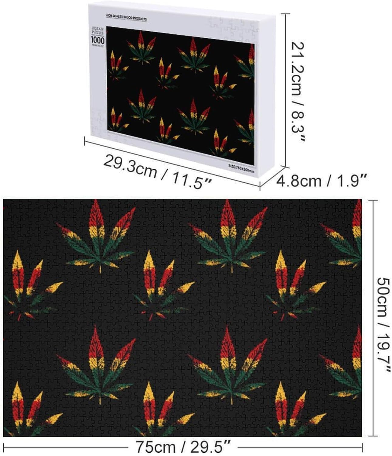 Reggae Rasta Weed Leaf Puzzles for Adults 1000 PCS Wooden Jigsaw Puzzle Wall Decor Christmas