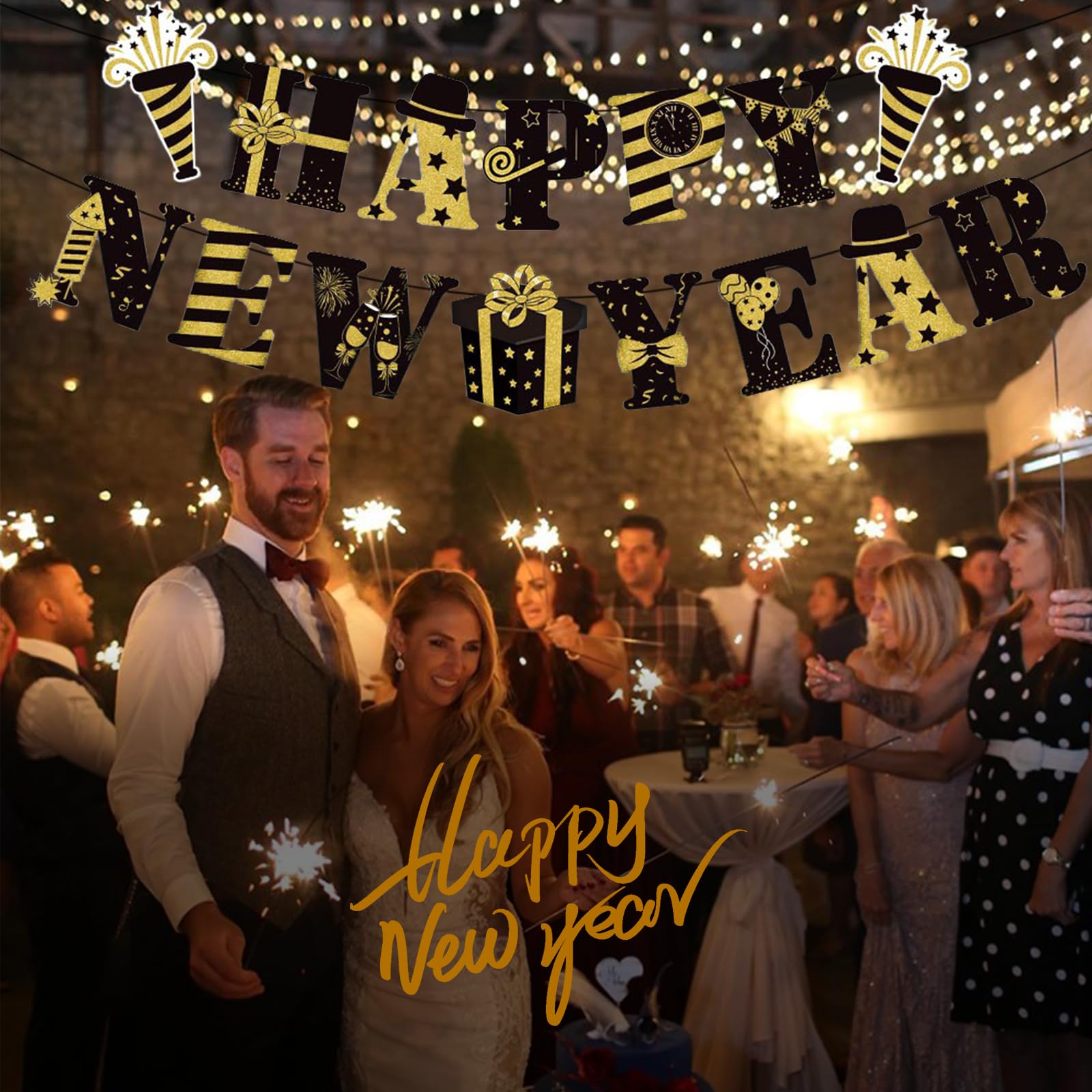 XNFUOE New Year Eve Party Supplies Black Gold Happy New Year Banner Countdown Banner for Home Holiday Decorations - Image 4