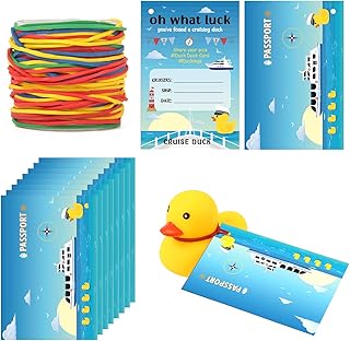50pcs Cruise Duck Tag Kits, 3.5x2.4 Inch Halloween Rubber Duck Tags with 50 Colorful Rubber Bands Cruising Duck Tags for Carnival for Halloween Party Ducking Games