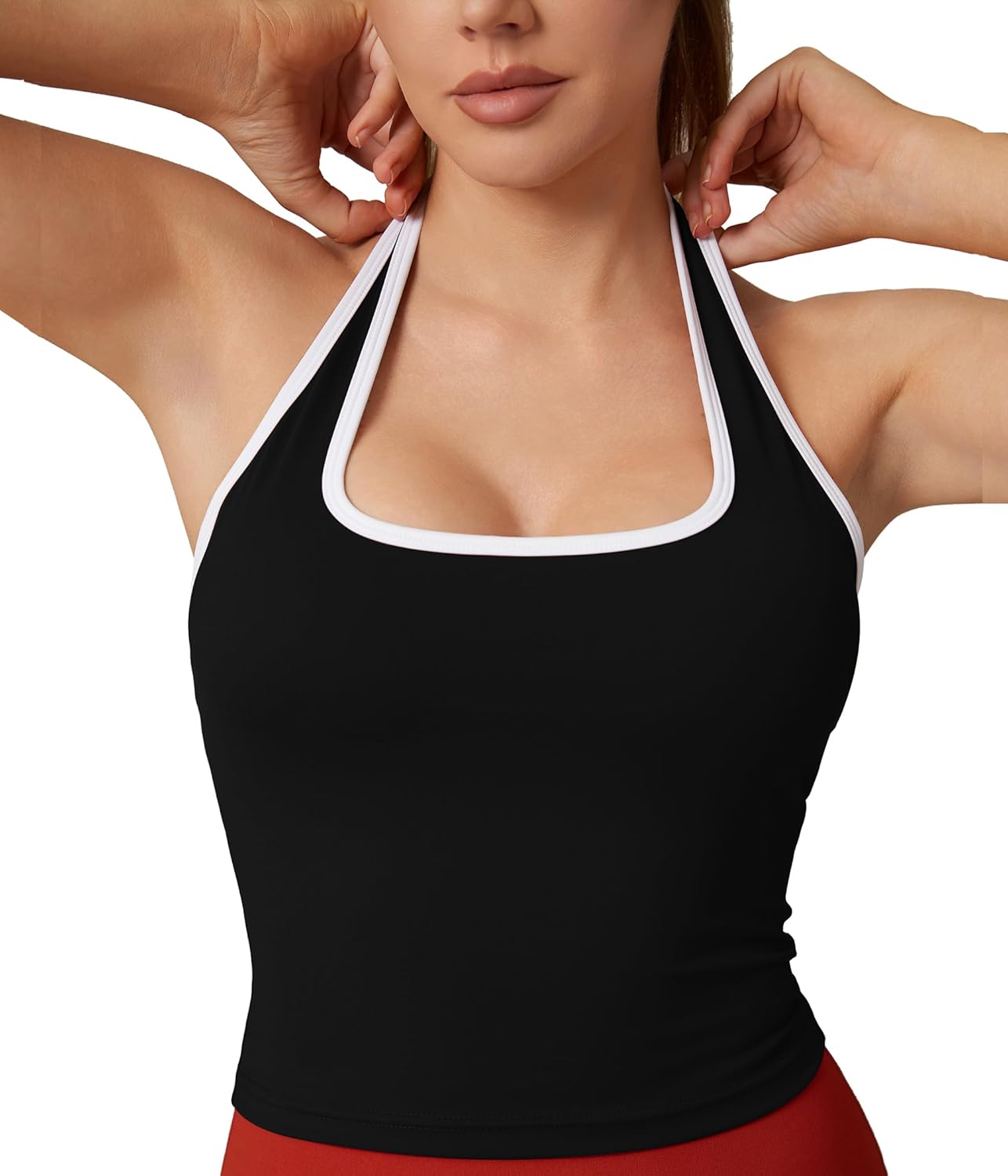 Womens Backless Halter Neck Sports Tank Top - Sleeveless Scoop Neck Basic Workout Cami Crop Tops - Image 6