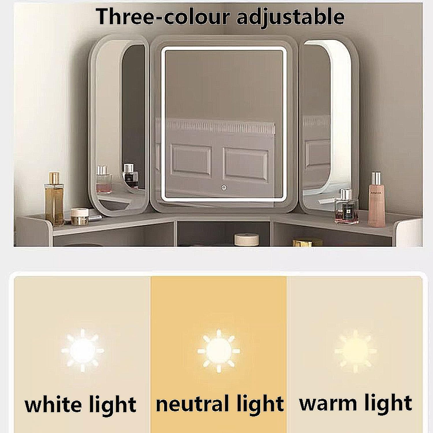 専用❣️ドレッサー 3段 引き出し 収納 コンパクト 化粧台 スライドミラー Amazon｜EJ ドレッサー コンパクト 白 3色 LEDライト スライド