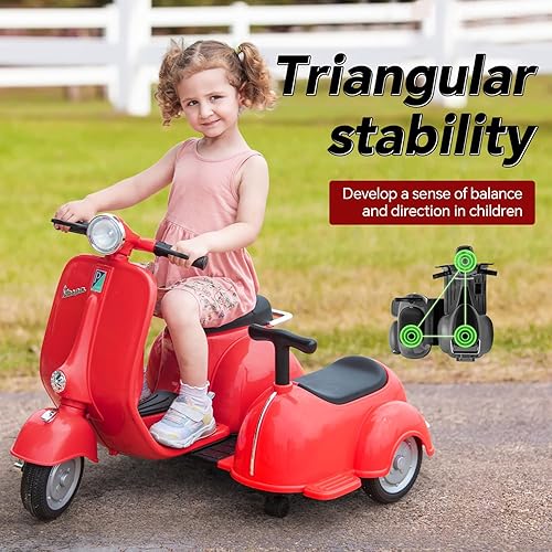 Miniatura 4 de Track Seven Motocicleta para montar en motocicleta, con licencia Vespa Ride en motocicleta con auto lateral, automóvil eléctrico de 6 V para niños y