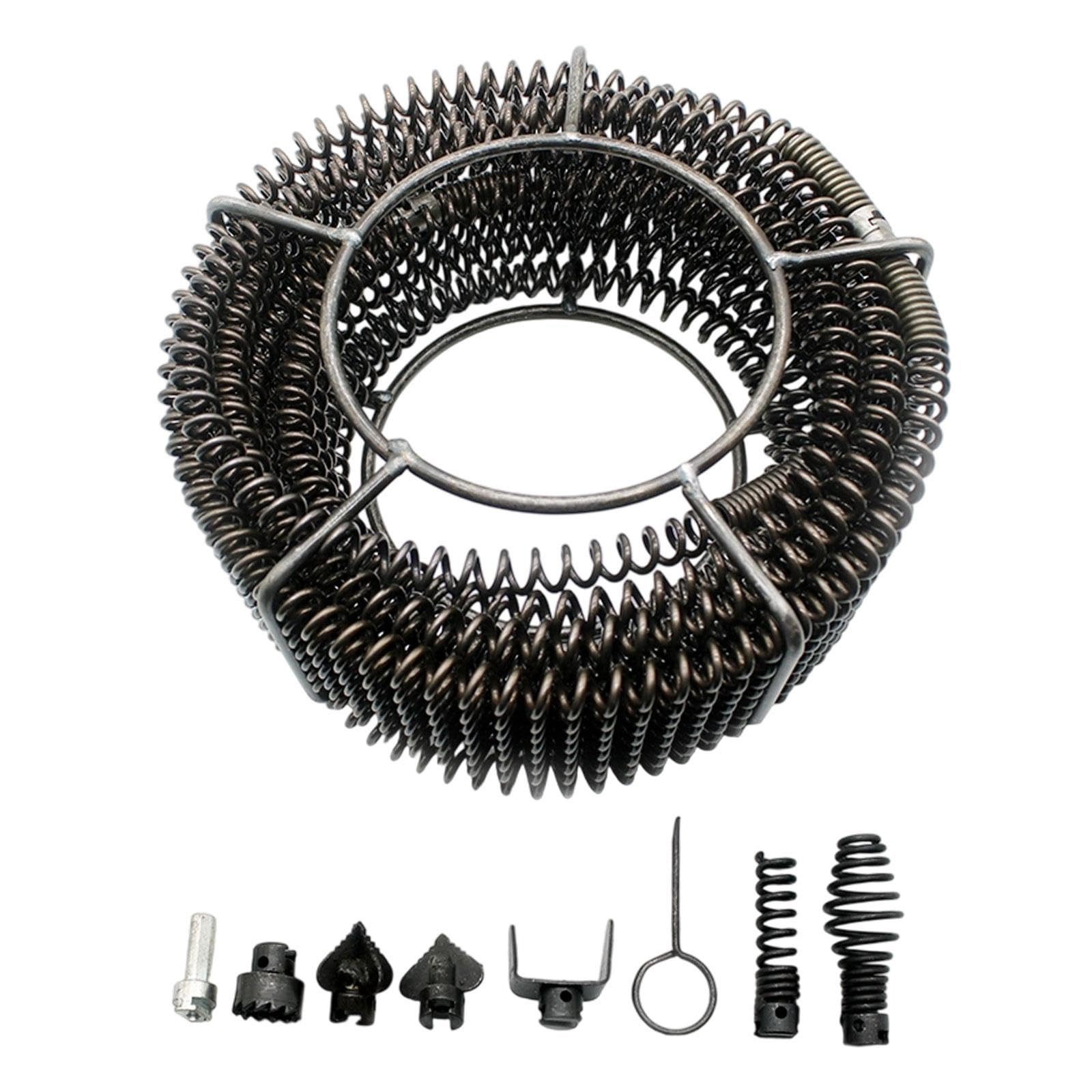 Resorte de Extensión para Tubería Herramienta de Limpieza de Drenaje Cepillo Desatascador Portátil Muelle Compresor de Alambre de Acero Adecuado para, 12 M Length