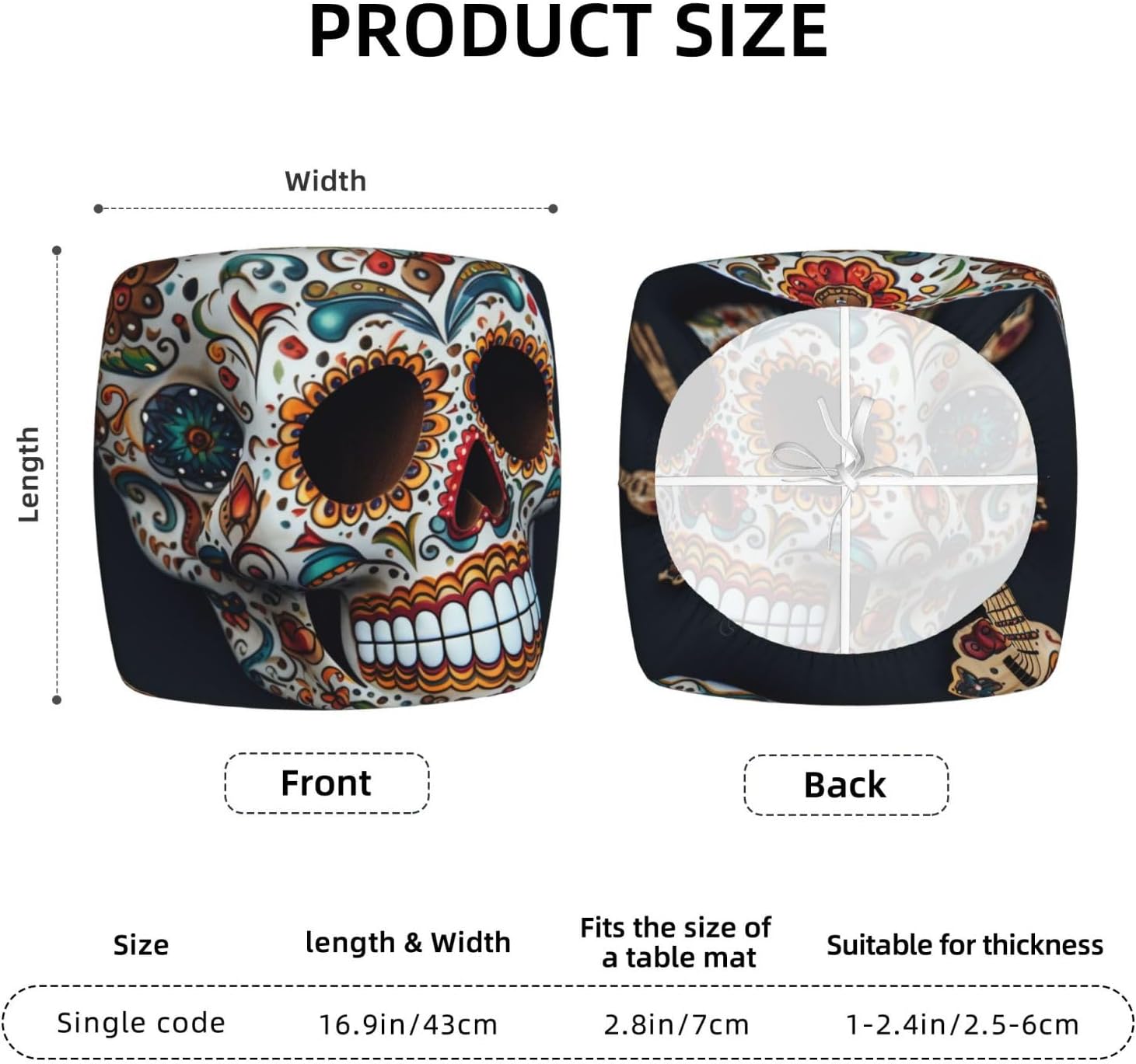Mexican Skull Print Square Cushion Covers 6 Pcs Set Elastic Non-Slip Seat Cushion Slipcovers Pet Furniture Protectors for Chair, Sofa