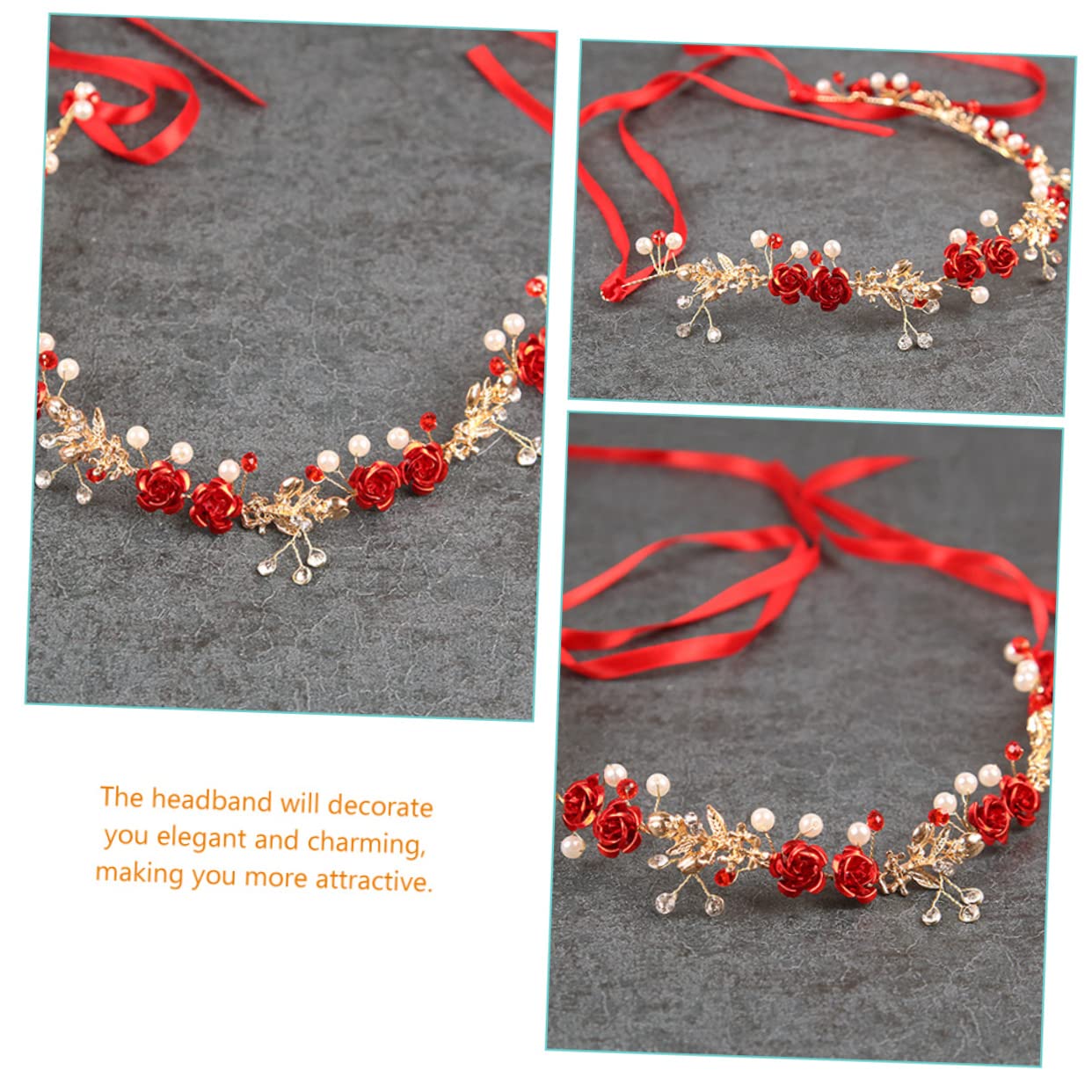 Beaupretty 5piezas Diadema Floral Roja Para Novia Accesorios De Cabello Elegantes Para Bodas Fiestas y Eventos Especiales Diseño Delicado y Brillante Fácil De Llevar