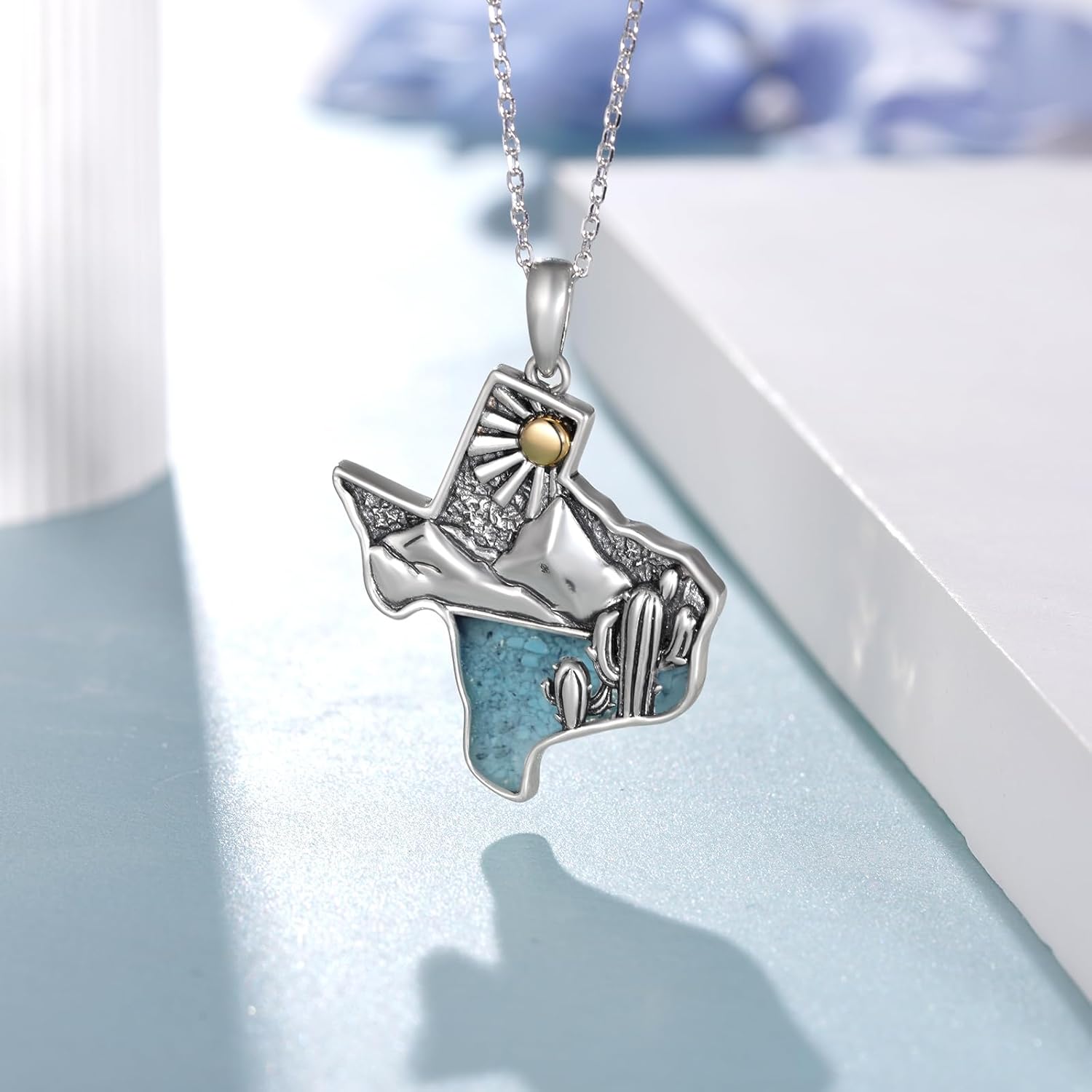 Texas Turquoise Necklaces for Women 925 Sterling Silver Texas Jewelry Western Turquoise Map Necklace Western Jewelry Gifts for Women