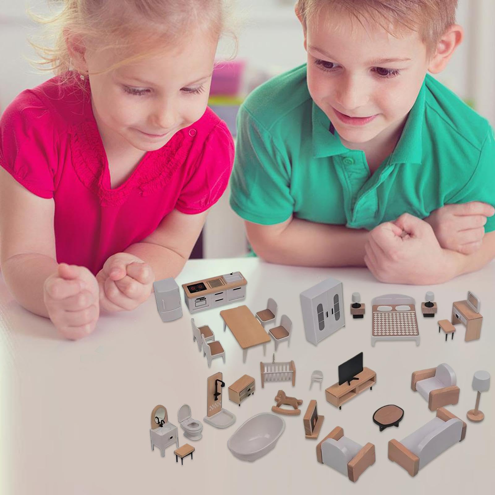 Puppenhaus Möbel Naturgetreues Spielzeughaus Set | Interaktives Möbel Spielzeug Für Zuhause Kindergarten Schule Reise Rollenspiel Kinderzimmer