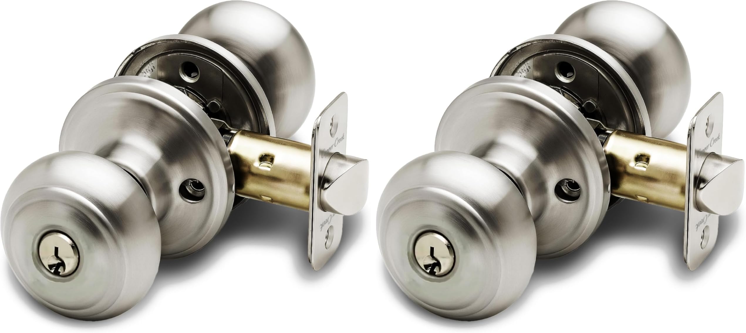 Copper Creek CK2040PS Colonial Door Knob, Keyed Entry Function, 2 Pack, Polished Stainless