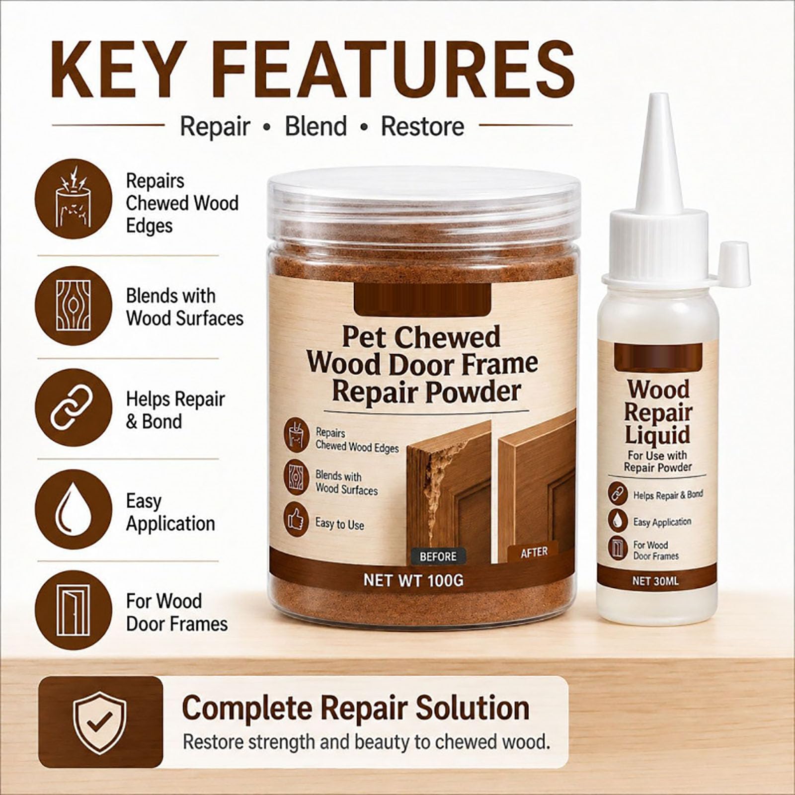Reparatur-Set Für Holztürrahmen (Bei Bissschäden Durch Haustiere) (3)