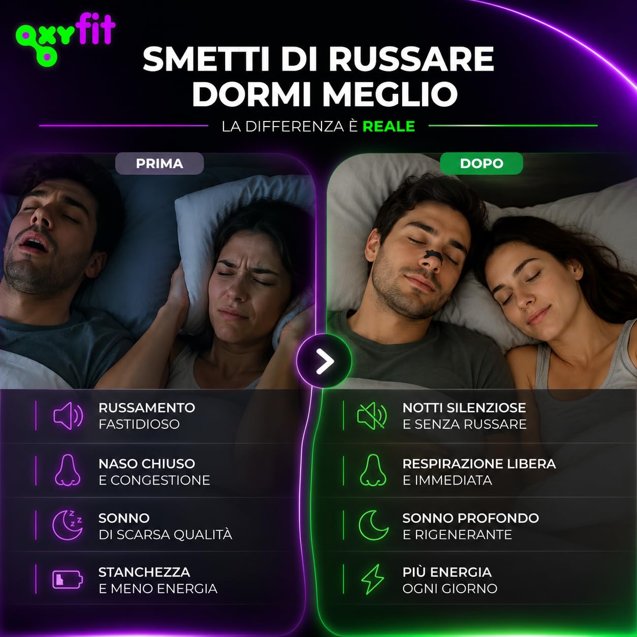 30 Cerotti Nasali Antirussamento (Nasal Strips) | per Smettere di Russare e Respirare Meglio | Dilatatore Nasale per Sport e Congestione (Nero - 30)