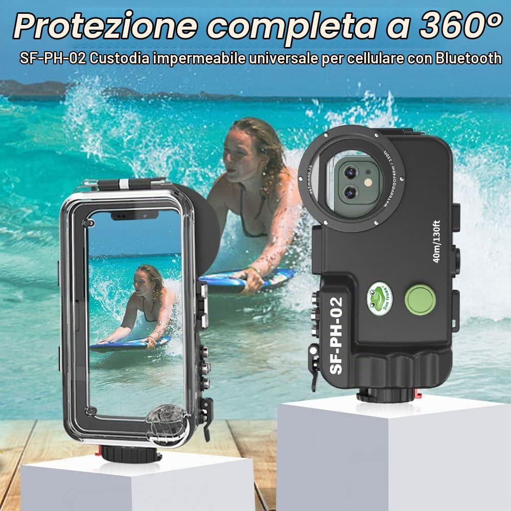 Cover impermeabile per iPhone 6/6s plus nera, custodia da immersione fino a 195 piedi/60 metri sott'acqua subacquea da 5.5 pollici