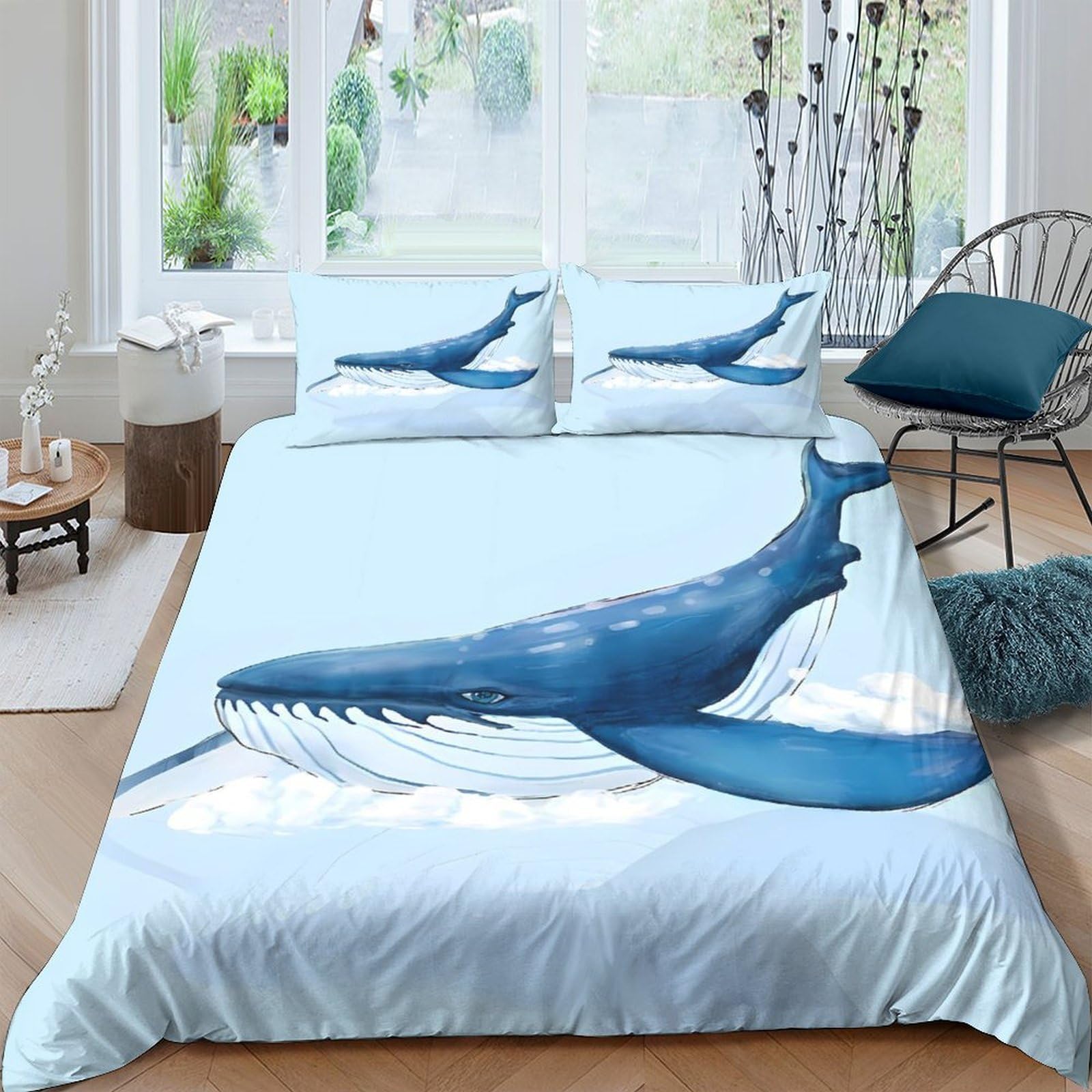 Ctjqhvkz Style-10 3D Printed Ocean Whale Fitted Sheet Microfiber Soft Blue Sea Mattress Cover Bedroom Dorm Decor Single（135X200cm）