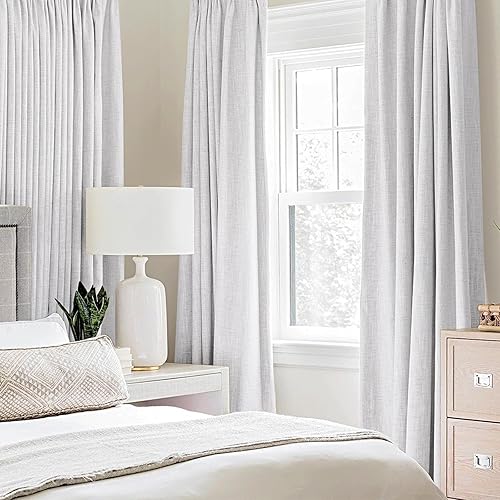 Vista 2 de MIULEE - Cortinas blancas opacas con textura de lino para dormitorio o guardería, con aislamiento térmico, con ojales, para sala y decoración, 52 x